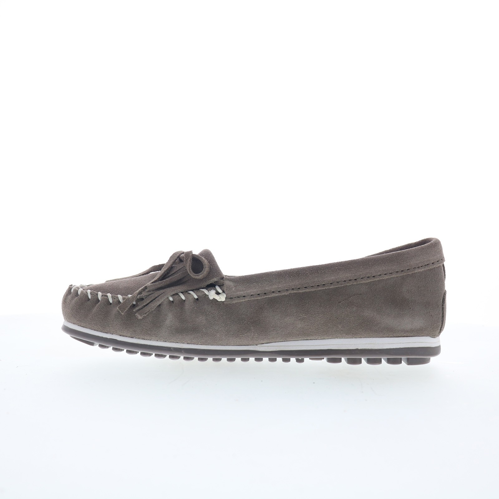 Minnetonka Kilty Plus 4301W Womens Gray Wide Suede Loafer Flats Shoes
