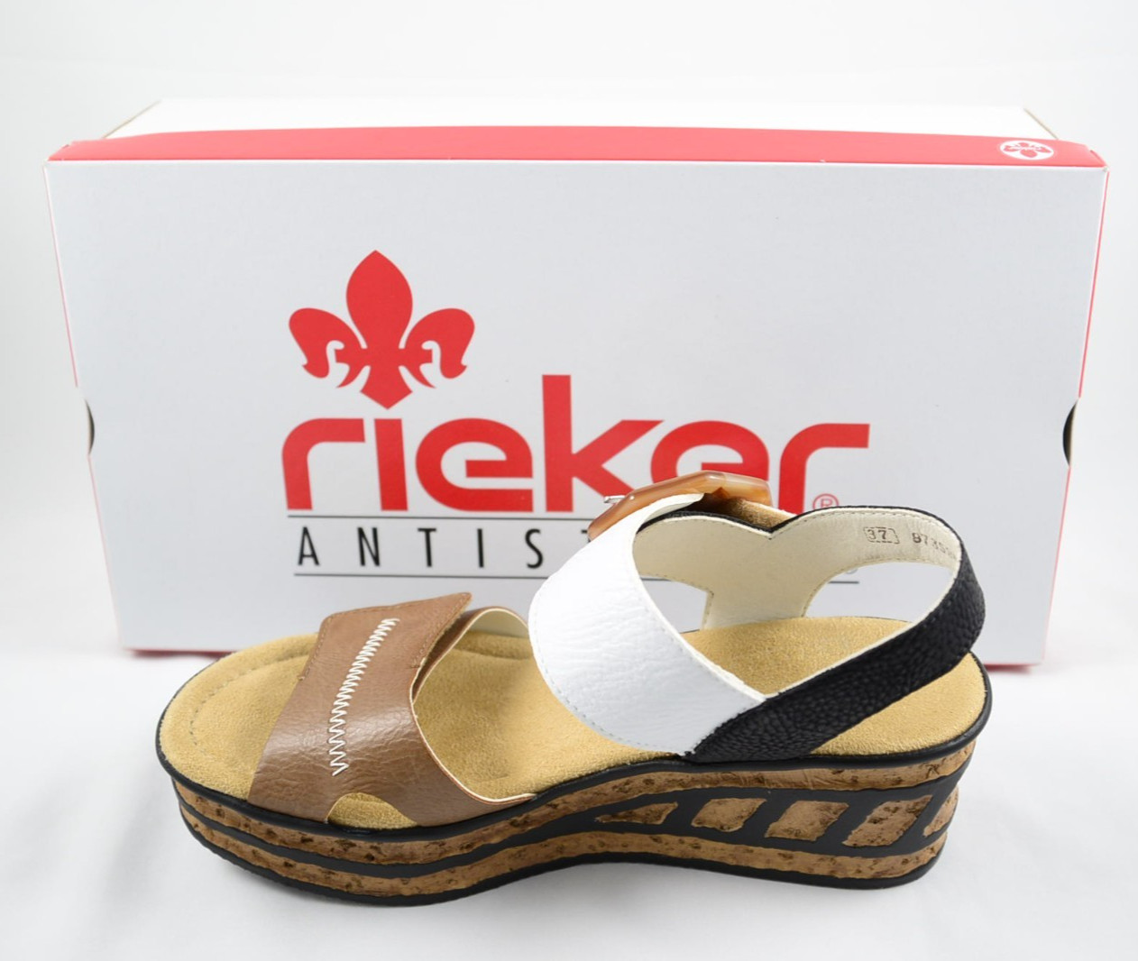 Rieker Antistress Rose 76 US 6.5 Beige Black White Platform Wedge Sandal EU 37