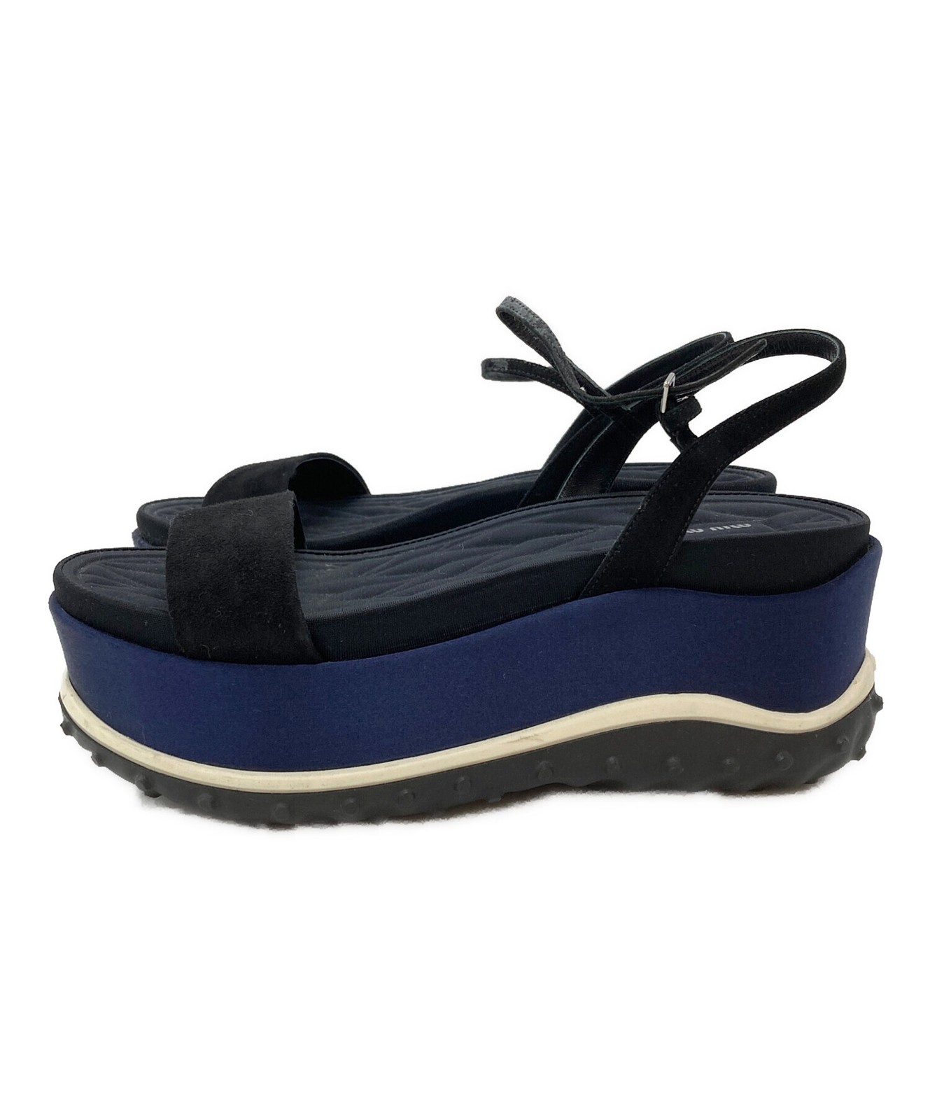 MIU MIU Sandals Shoes platform EU 37.5 US 7.5 Black Navy Authentic