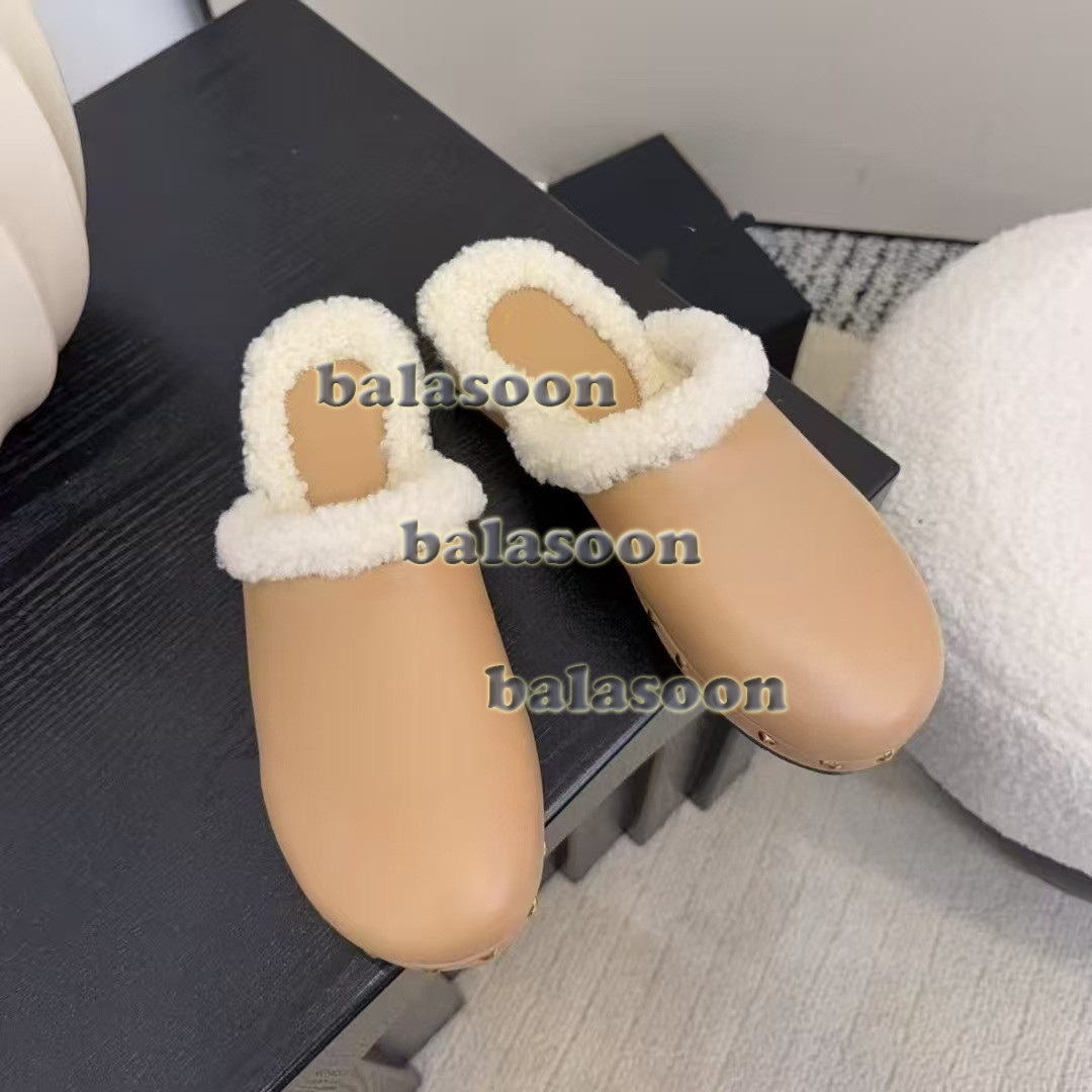 autumn winter round-headed flat-bottomed Baotou semi-slippers Mao Mao slippers