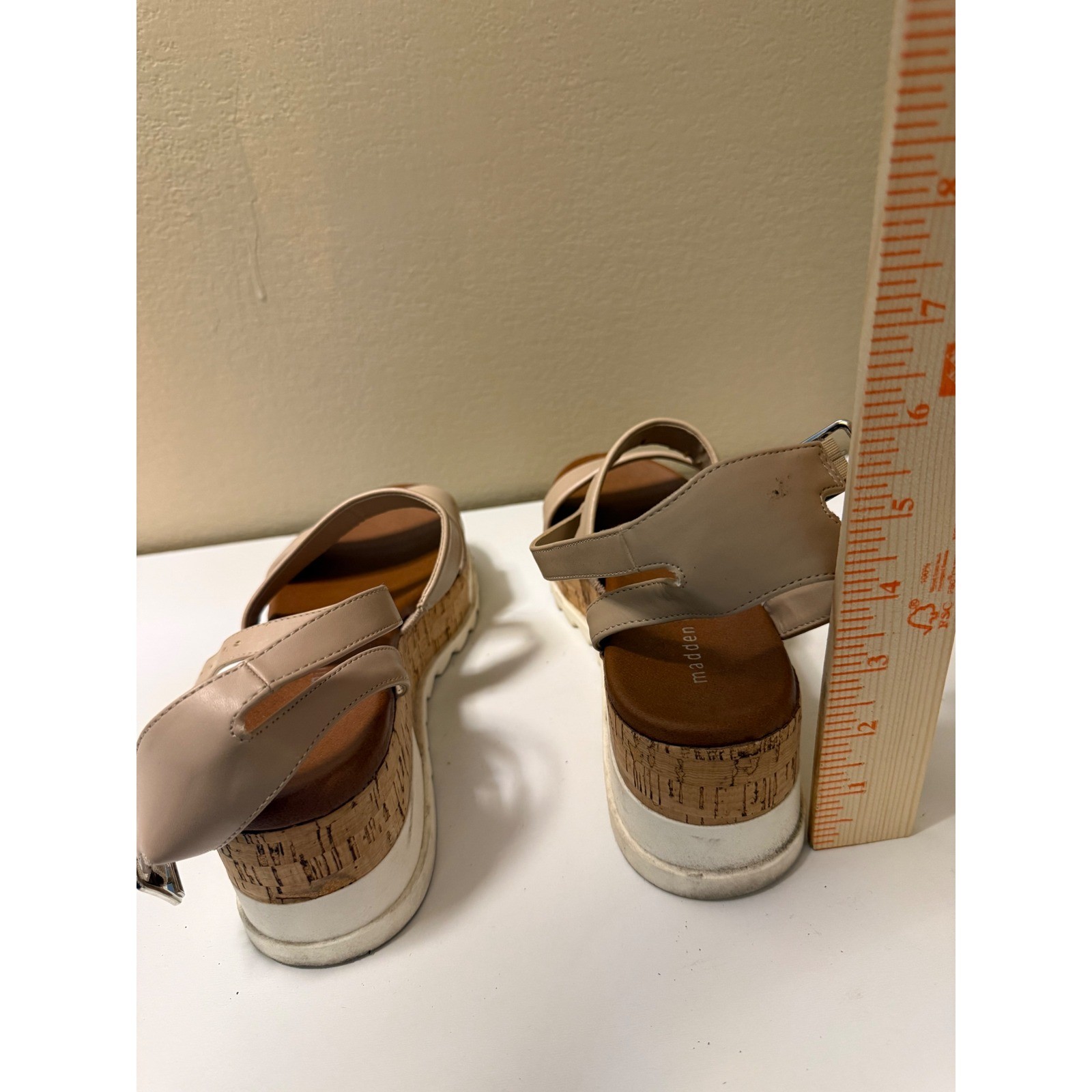 Madden Girl Beige Strappy Platform Cork Wedge Sandals White Lug Sole