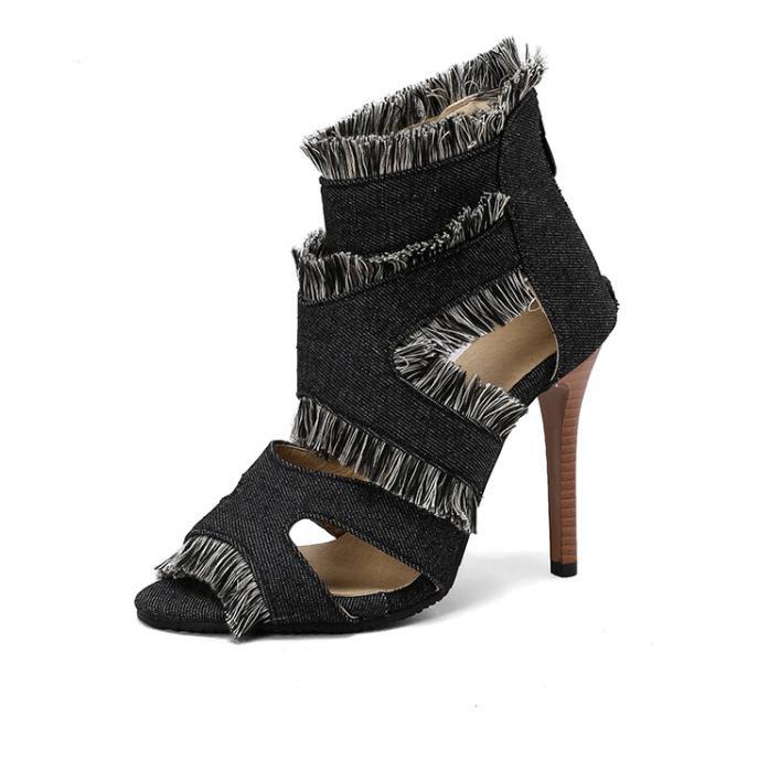 Women’s High Heel Stiletto Hollow Out Sandals Peep Toe Fringed Shoes 48/49/50