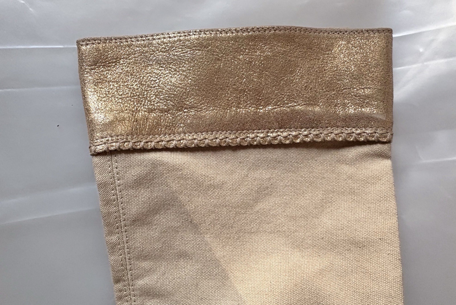 Luxury Boutique 58 Gold Ankle Boots Size 39. Gold Leather and Beige Canvas.