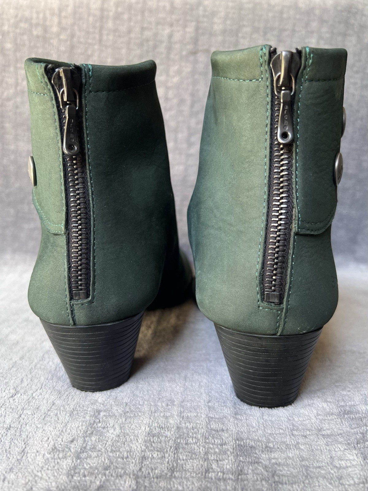Arche Leather Ankle Boots Sz 40 , 9 Green Nubuck Stacked Heel Back Zipper France