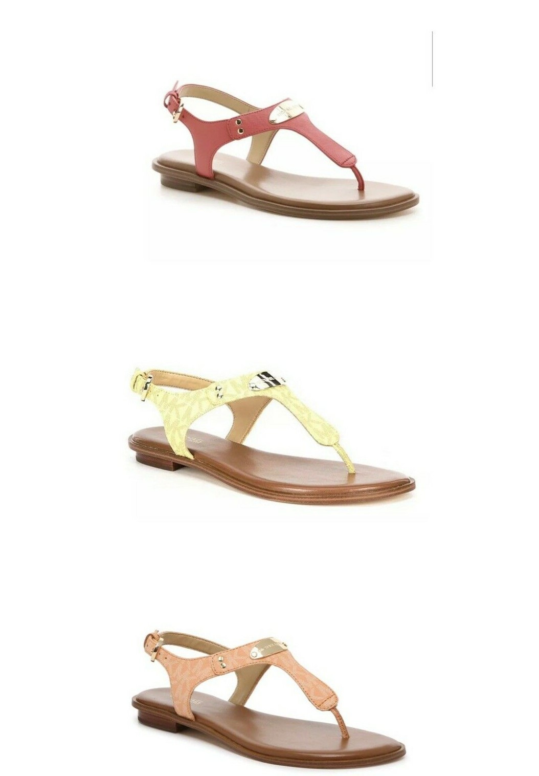 Women MK Michael Kors Plate Thong Flat Buckle Up Sandals
