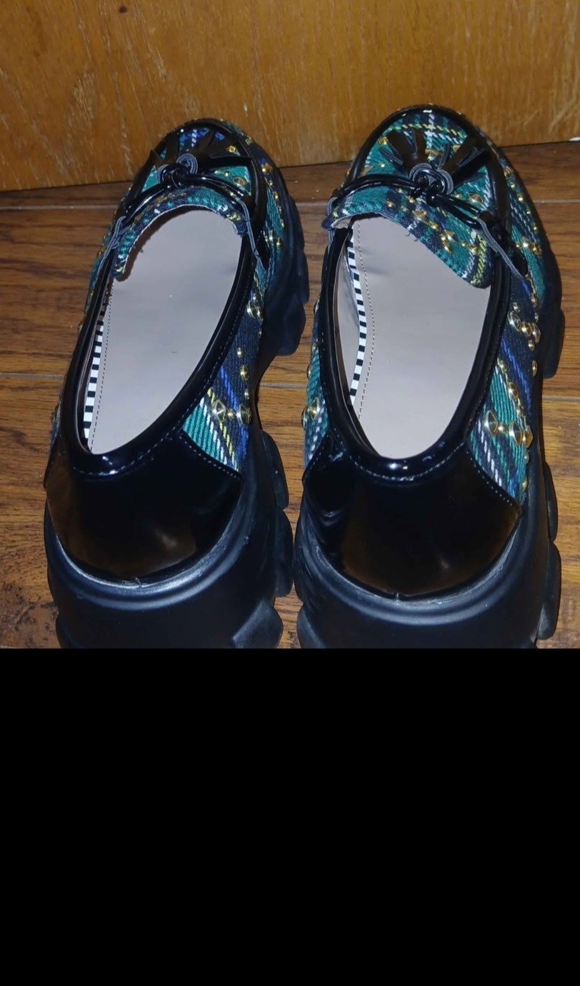 Women’s Blue Green Black Plaid Slip-On Loafer Flats Round Toe Tassels 7