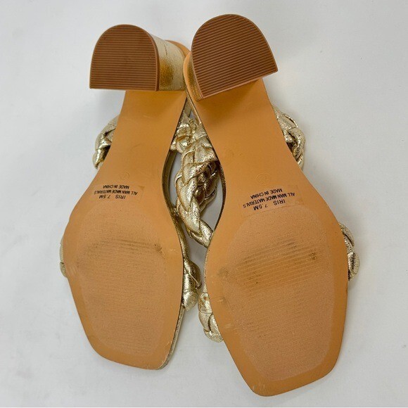 Sincerely Jules IRIS Braided Sandal Metallic Gold Square Toe Slip On Heel 7.5