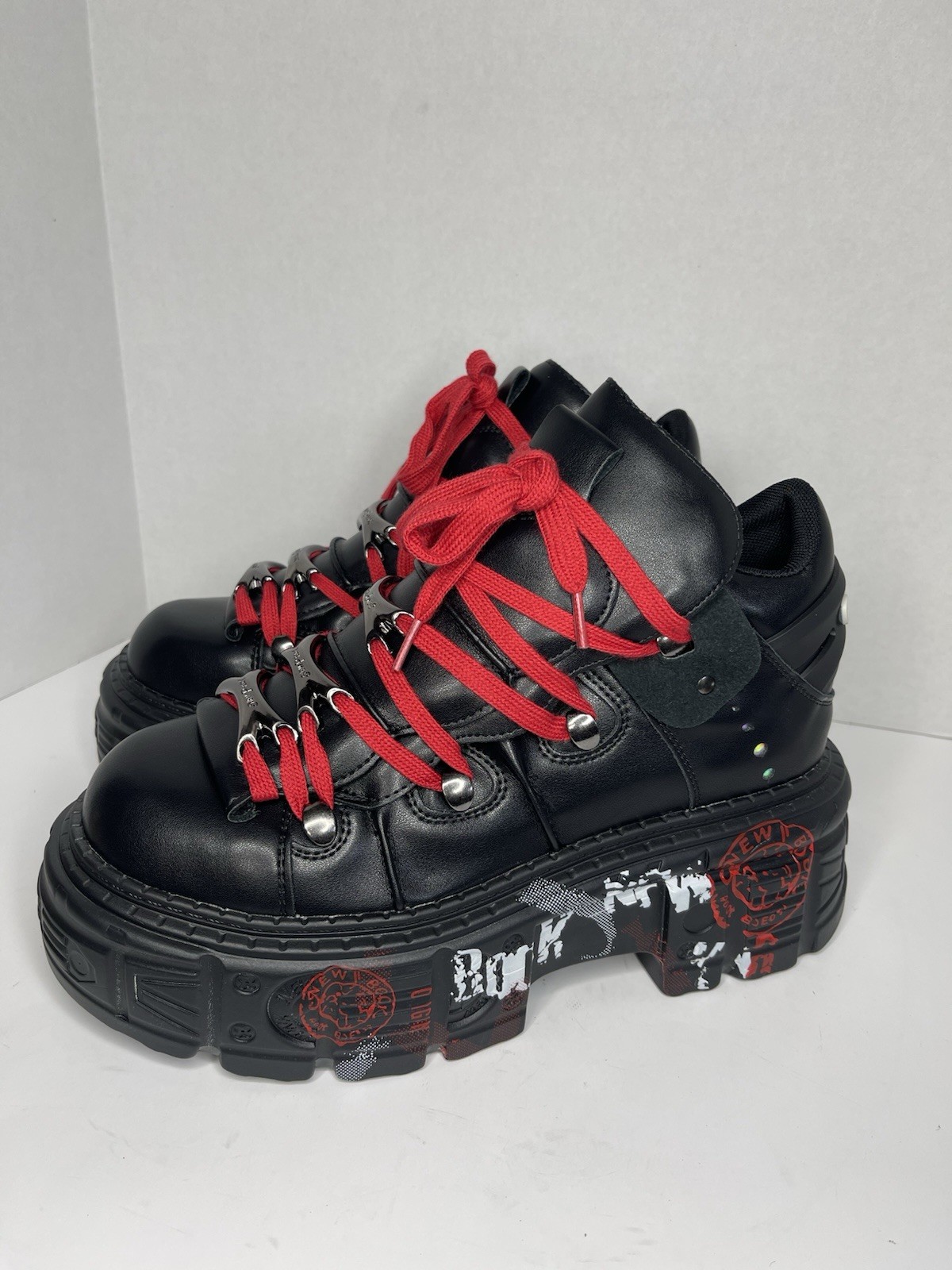 Punk Y2K Graffiti Platform Ankle Boots – Black/Red –Rock Gothic| EUR 44/ US 10
