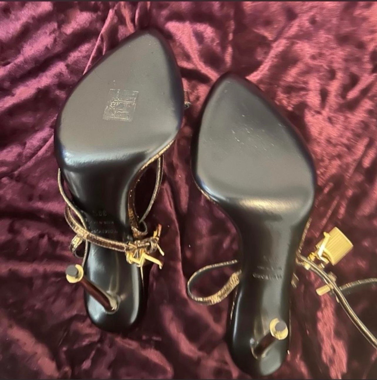 TOM FORD Women’s Gold Strappy Padlock Ankle Strap Pointed Stiletto EU 39