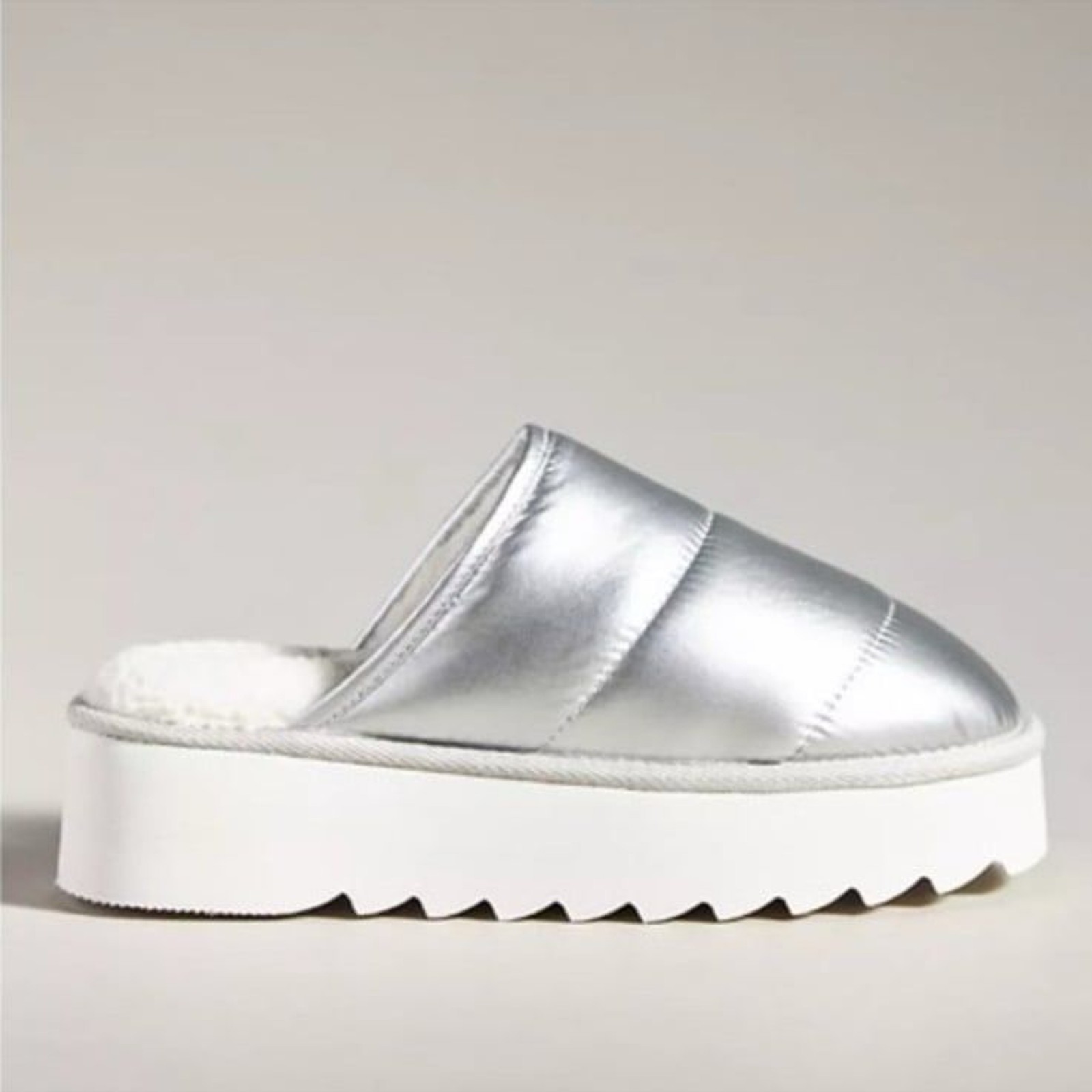 Anthropologie Maeve Women’s Puffy Platform Metallic Silver Slippers Large 10-11