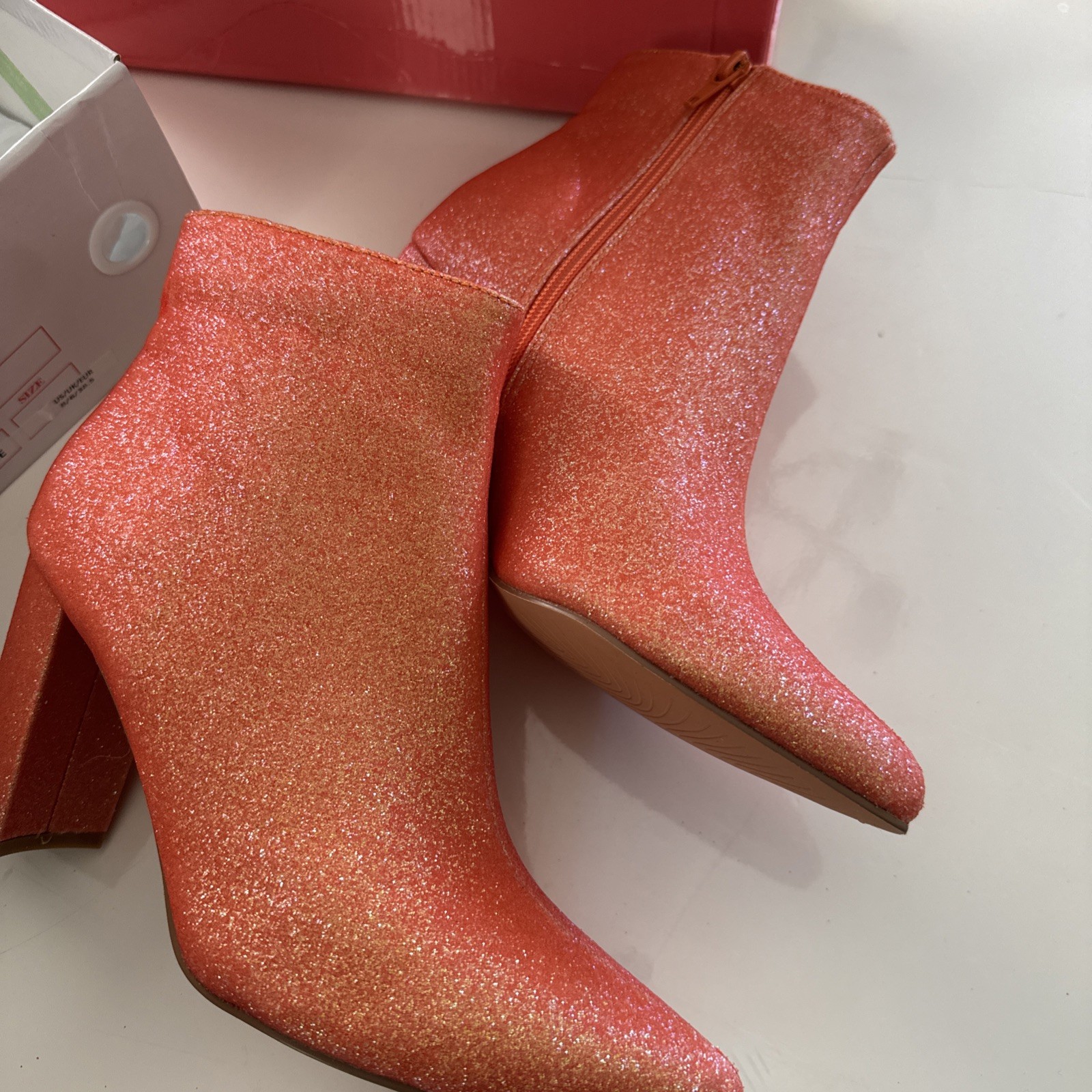 Allegra Orange Sparkle Booties Boots 8 NIB High Block Heel 3”
