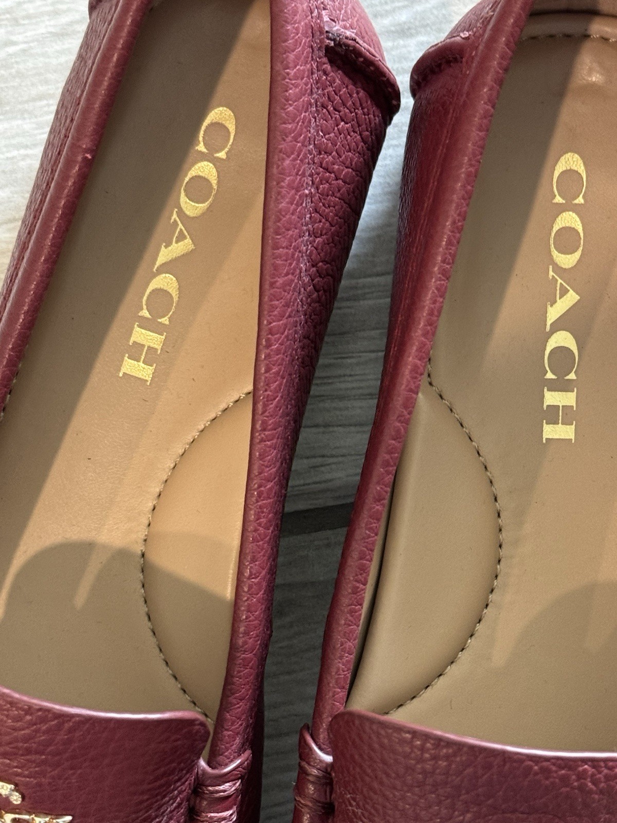 COACH Marley Driver Burgundy Pebbled Leather Loafers for Women, US 6B