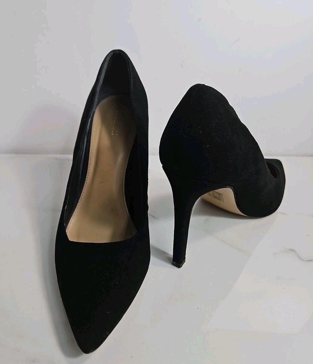 Forever 21 black Faux Suede Textile 4″ Heels Slip-On Shoes 8