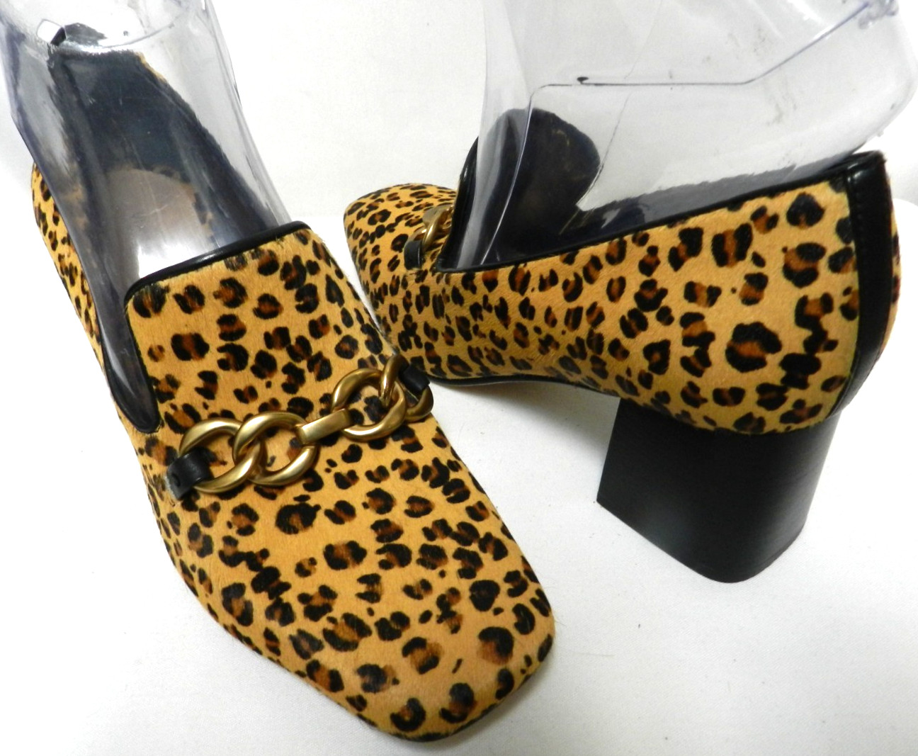 Via Spiga pony hair fur leather animal leopard block heels pumps NEW Size Sz 8
