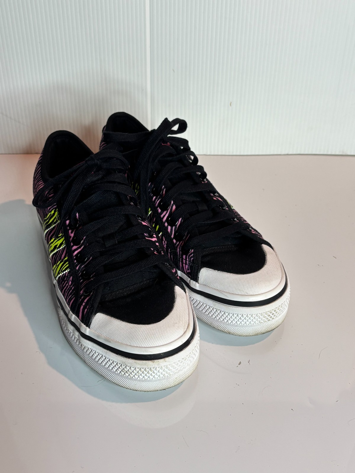 Adidas Originals Nizza Platform Black Pink Zebra Print Womens Lace Sneakers 9.5