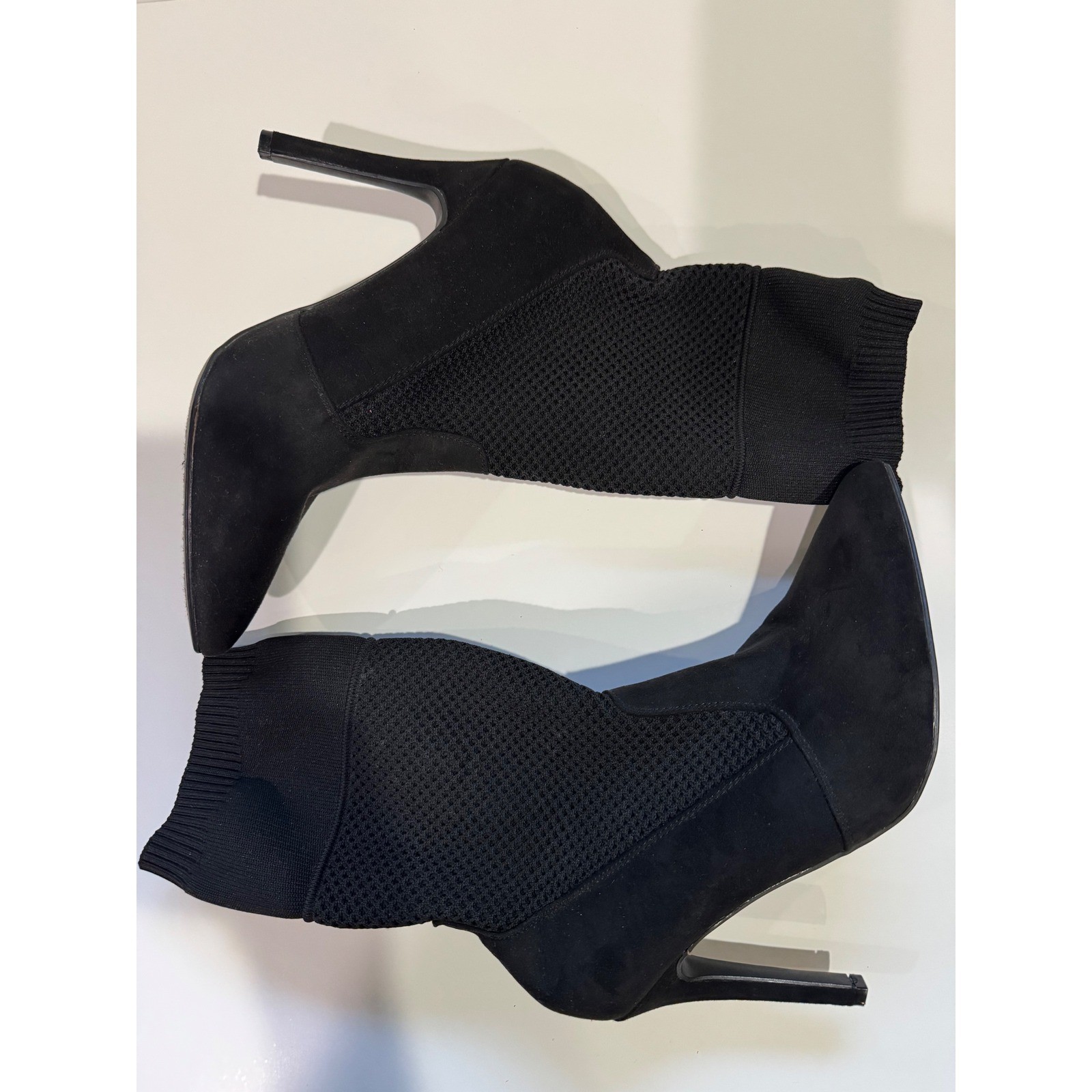 Anne Michelle Black Sock Booties Mesh Knit Stiletto Pointed Toe Mid Calf Size 8
