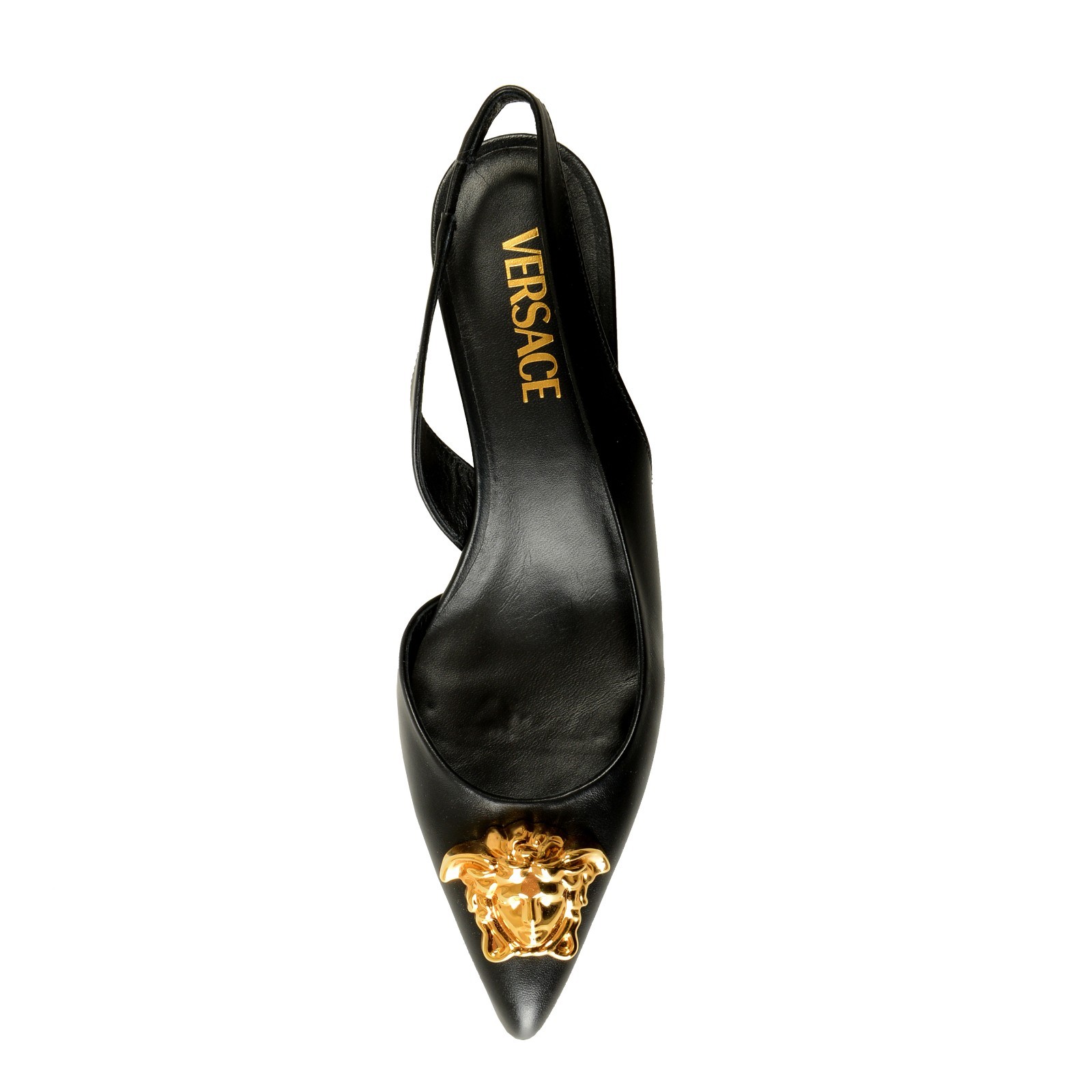 Versace Women’s Black 100% Leather Gold Medusa Pump Shoes US 6 IT 36