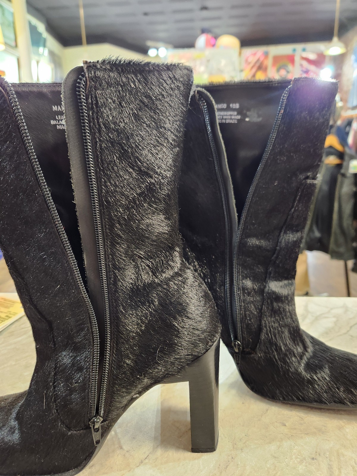 Vintage Y2K Black Pony Hair Fur Ankle Boots Made in Brazil Womens Size 10