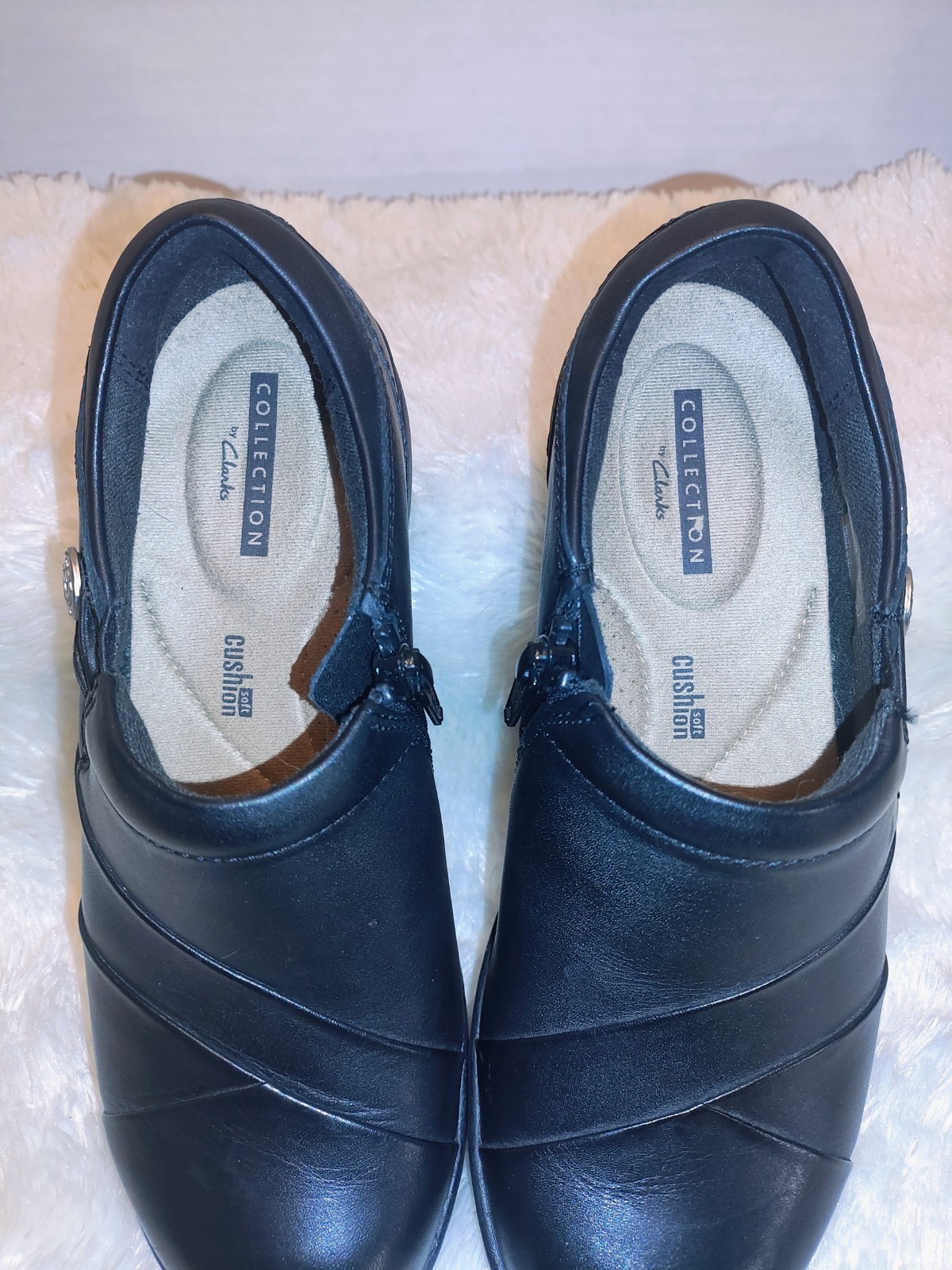 Clarks Collection Cushion Soft Black Leather Slip-On Wedge Comfort Women’s 5.5M