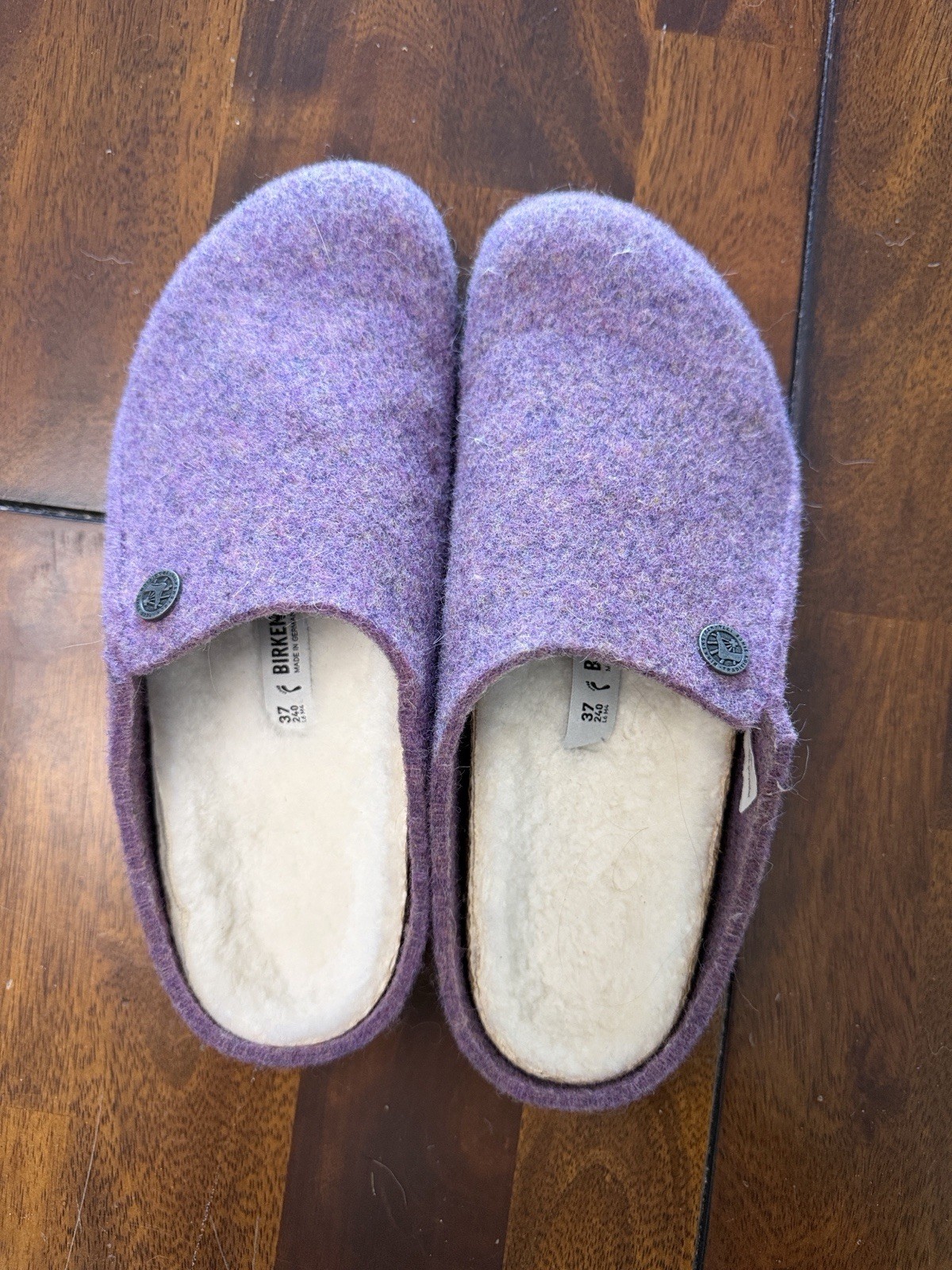 Birkenstock Purple Wool Blend Clog Slippers Lined Faux Fur Rubber Sole US 6.5