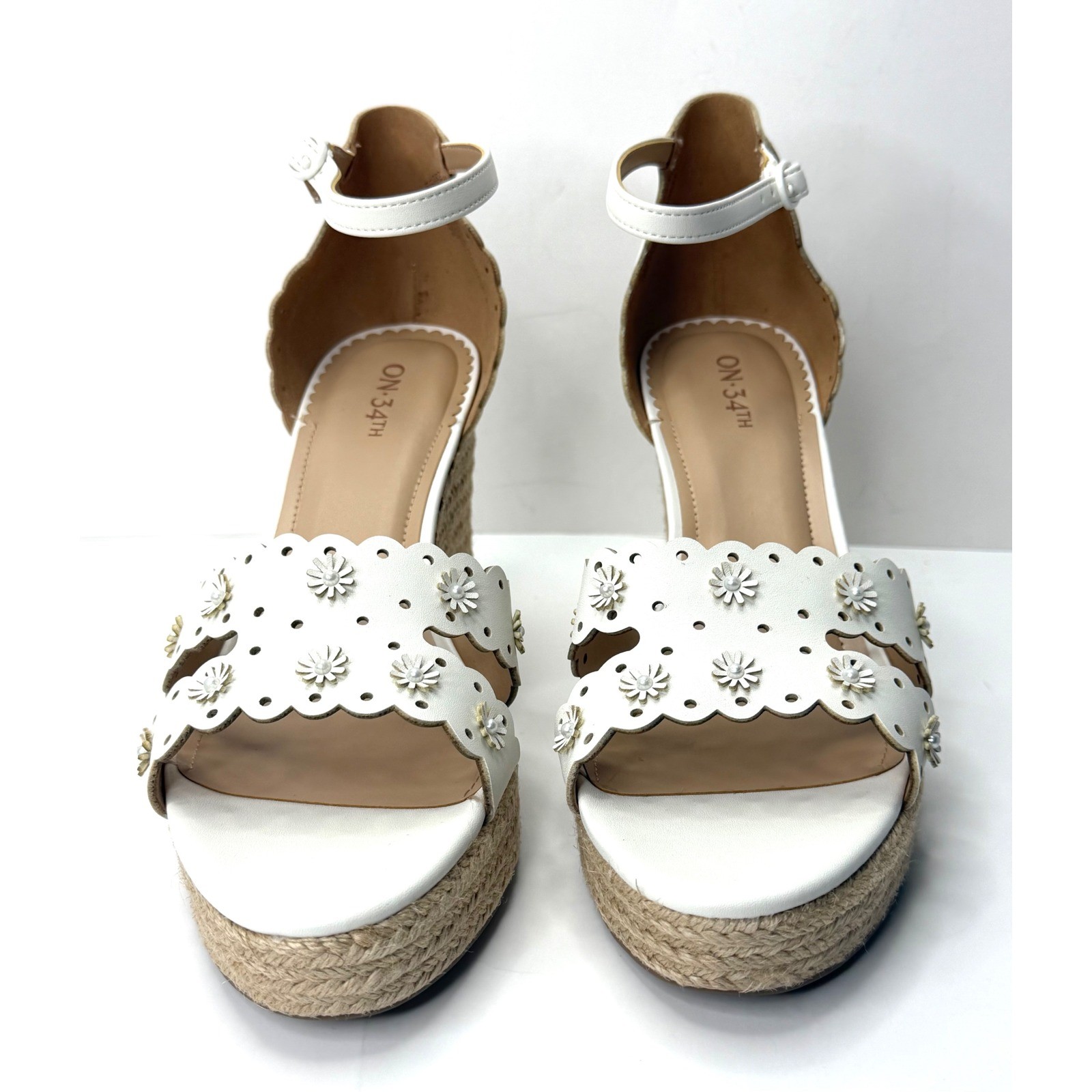 On 34th Women’s Theodoree Espadrille Wedge Sandals White Linen Size 9M NWT/BOX