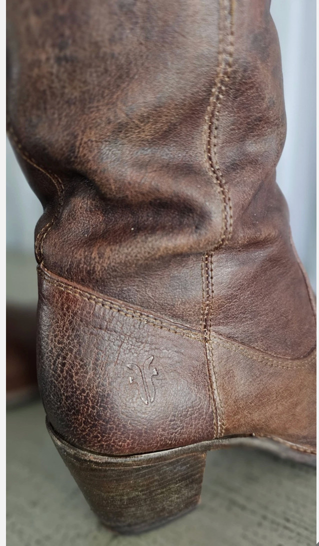 Vintage Frye Womens Jackie Button Tall Dark Brown Leather Boots Sz 7.5 / 38