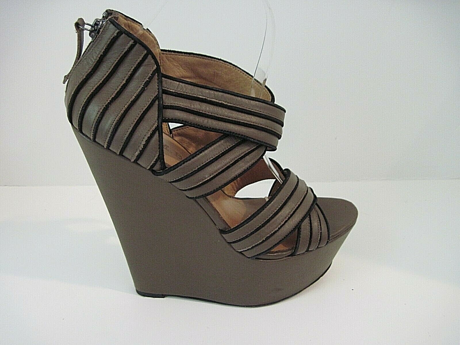 Lamb Bernadette Brown Leather Wedge Designer Sandals Size 8 1/2 M