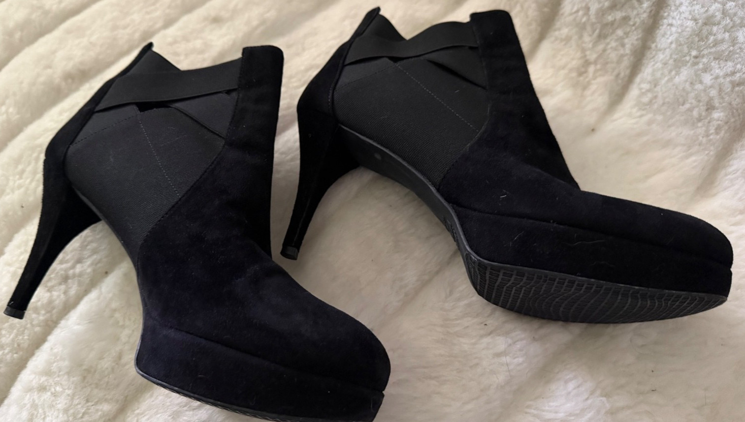 STUART WEITZMAN SIZE 8.5 Black Platform Stiletto Suede Made in Spain Bootie