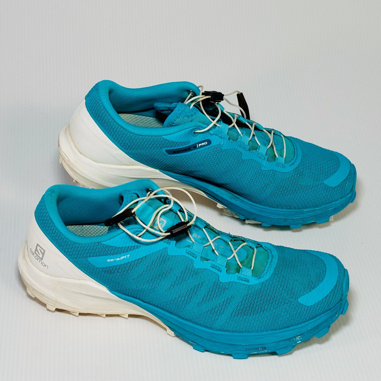 Salomon Sense Pro 4 Womens Sz 7.5 409754 Blue Teal White Trail Running Shoes