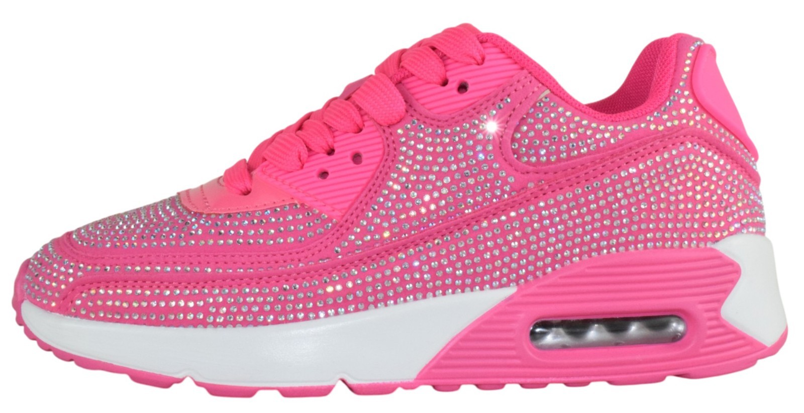 Berness Women Rhinestone Sneakers Colorful Chunky Bling Lace Up QUEEN Hot Pink