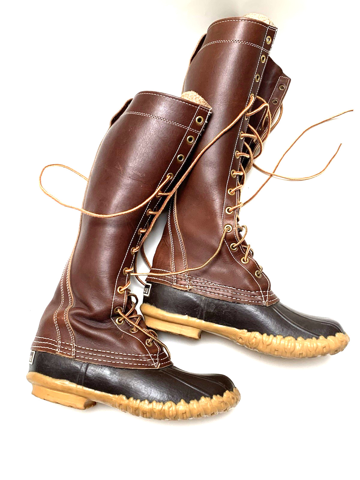 Women’s Size 5 Medium L L BEAN Maine Hunting Boots TALL LACE UP 16″ – NICE !