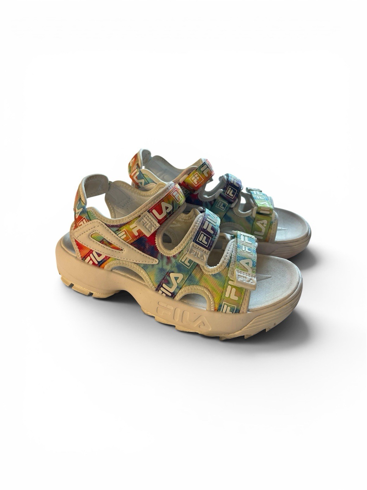 FILA Women’s Strappy Tie-Dye Logo Sandals Hook & Loop Leather Size 8