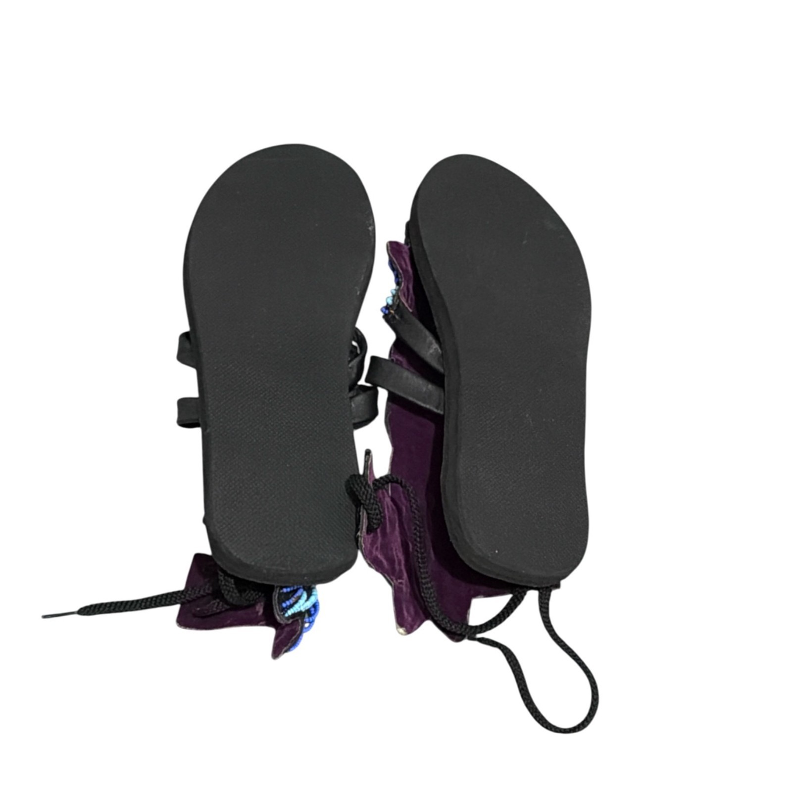 African Sandals Womens 8.5 Black Leather Masai Beadwork Gladiator Tribal Artsy