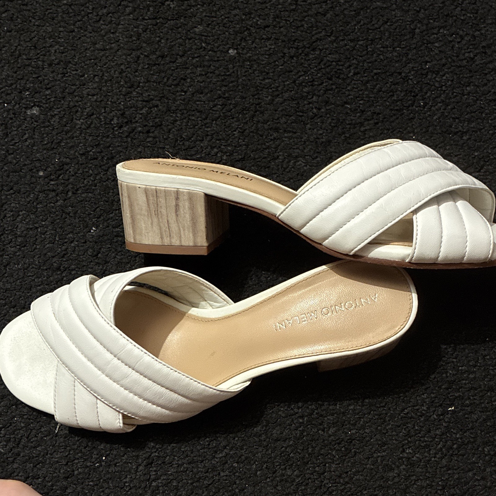 Antonio Melani Women’s Quilted Slide Sandals Slip-On Leather White US 8.5 M