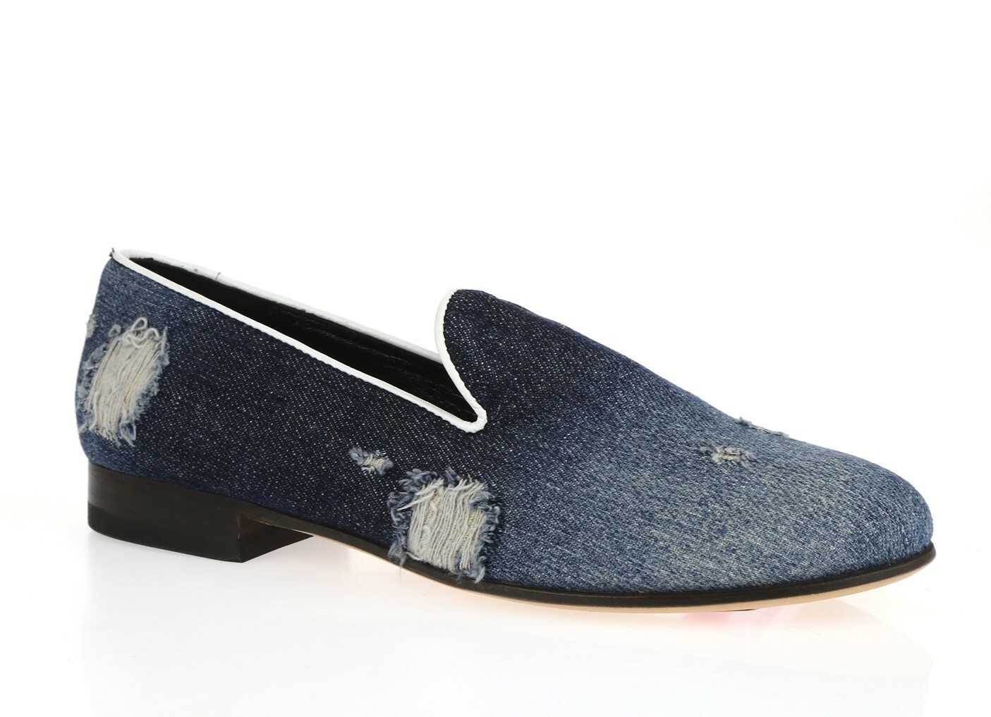 Cecilia Bringheli Womens Blue Denim Leather Slip On Smokey Flats Size 37.5