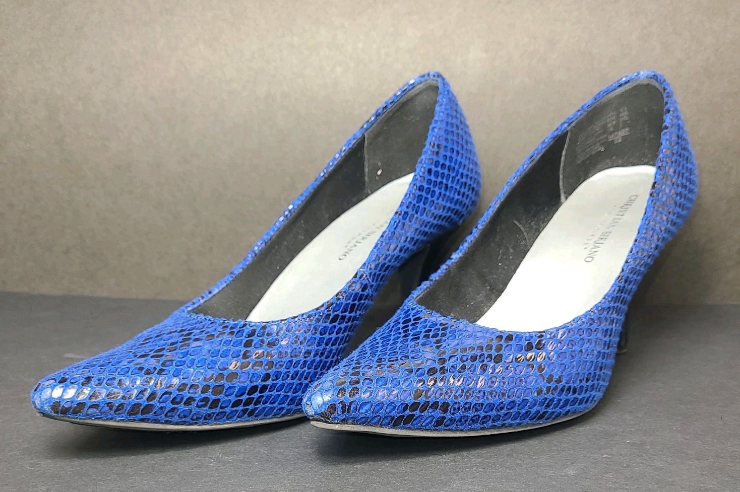 Christian Siriano Heels Womens 8.5 Blue Faux Snakeskin Pumps Pointed Toe Pumps