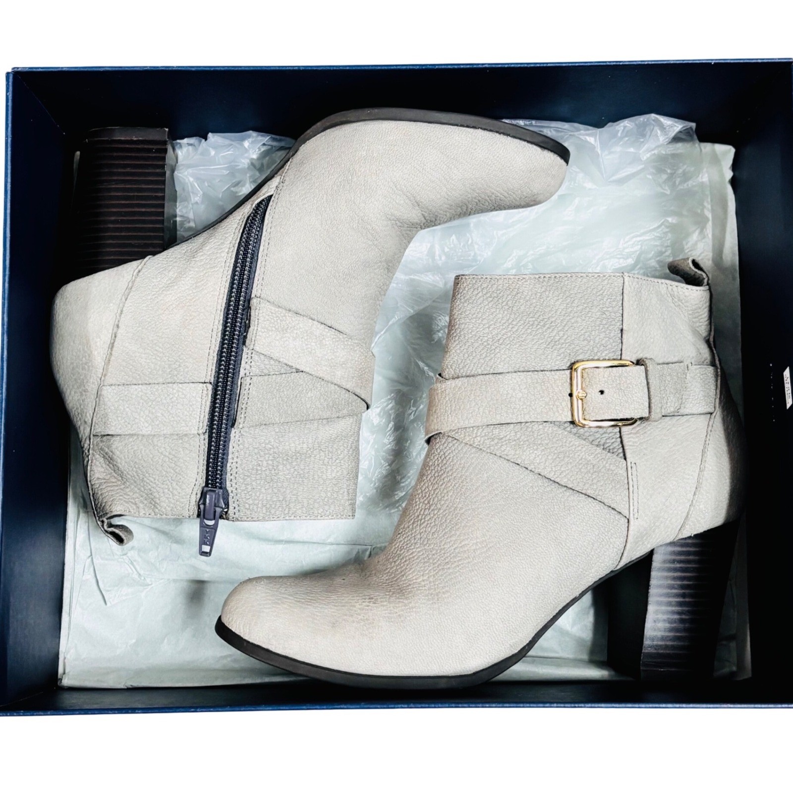 NWT Cole Haan Hinckley Bootie Ironstone Nubuck Grey Leather Block Heel 5.5