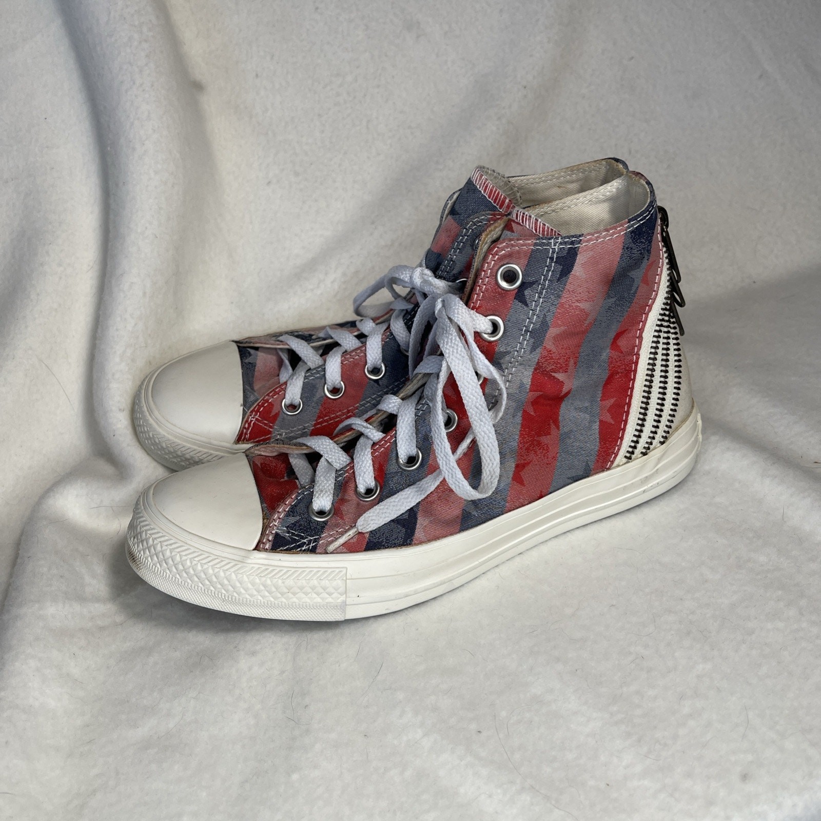 Converse American Flag Hi Top Red White Blue Stars Stripes Zippers US M-8/W10