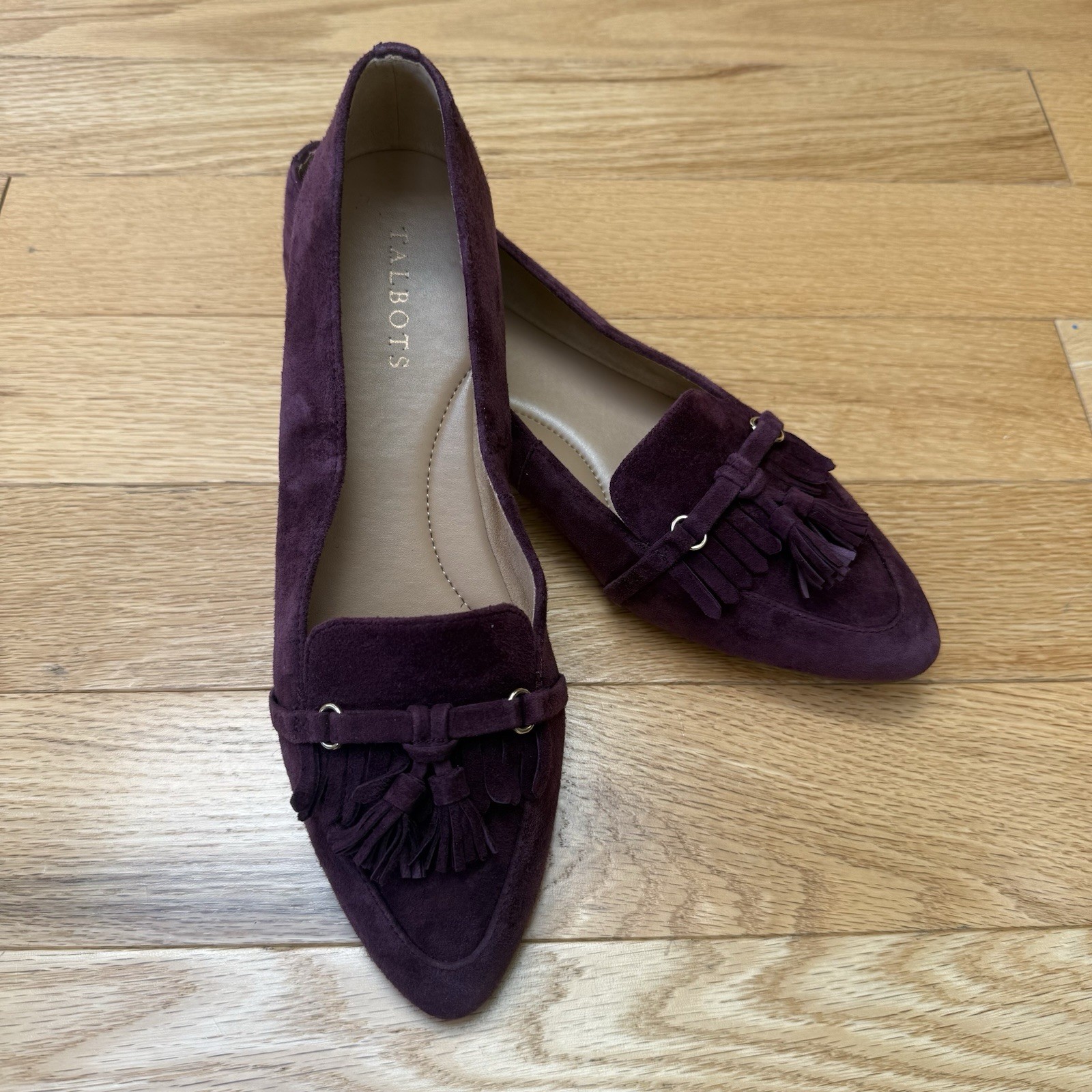 Talbots Women’s Flat Dress Shoes Size 9 Plum Purple Leather Slip On Loafers