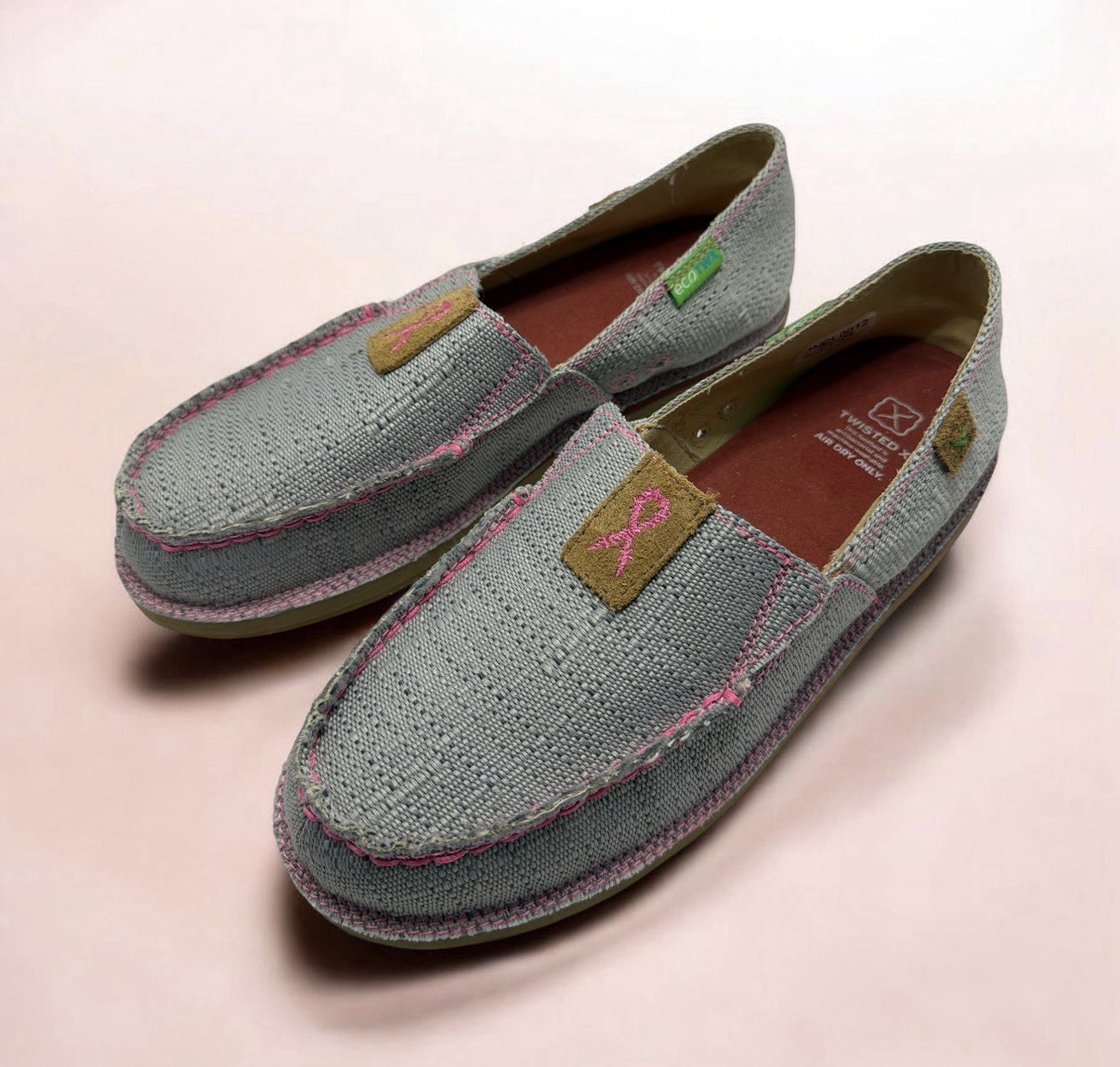Twisted X Shoes Slip On Women’s 8.5M Eco Friendly Gray Pink Trim