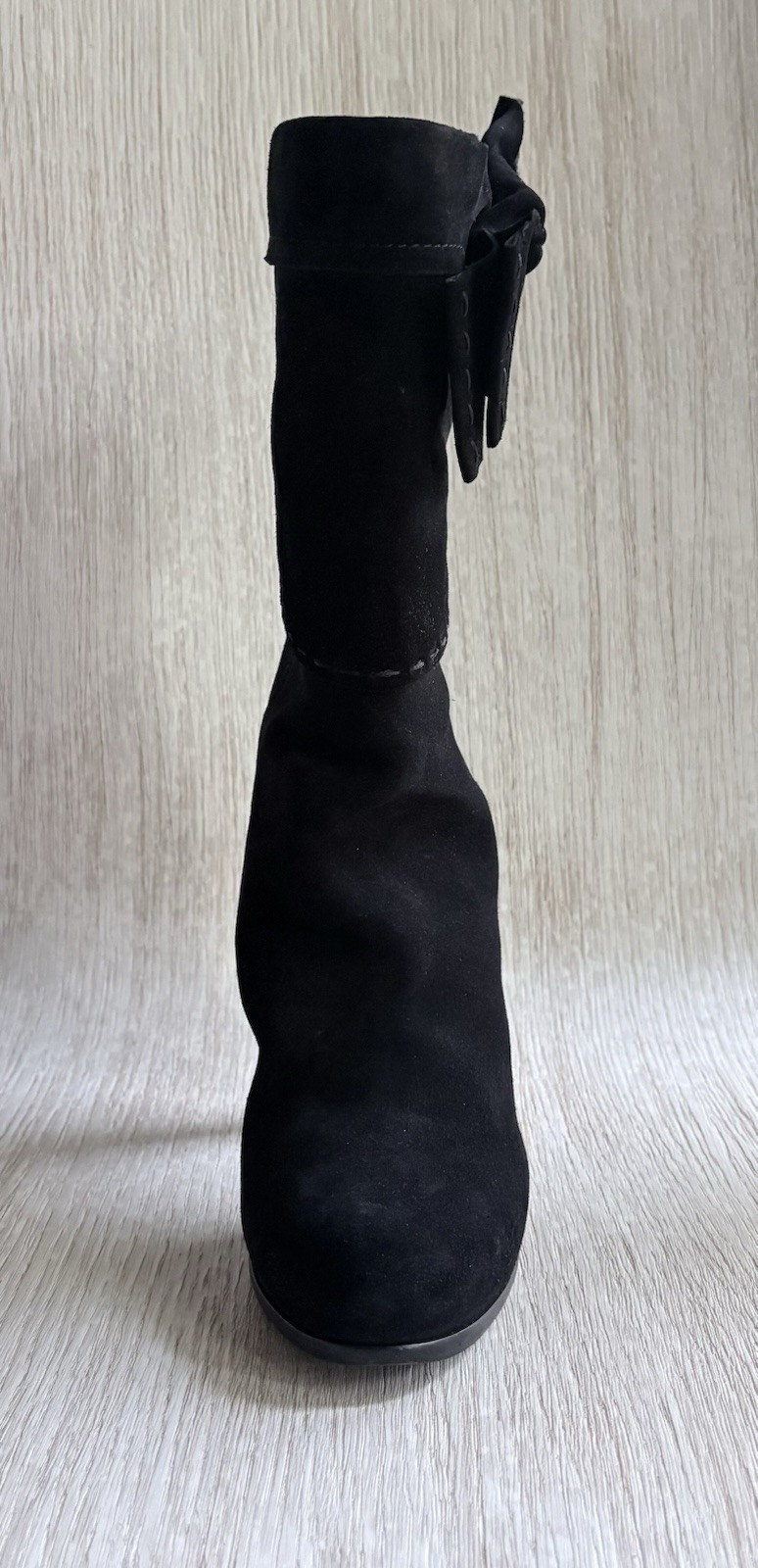 Christian Dior Women’s Black Suede Slouch Boots 38.5 Cuffed Cone Heel Mid-Calf