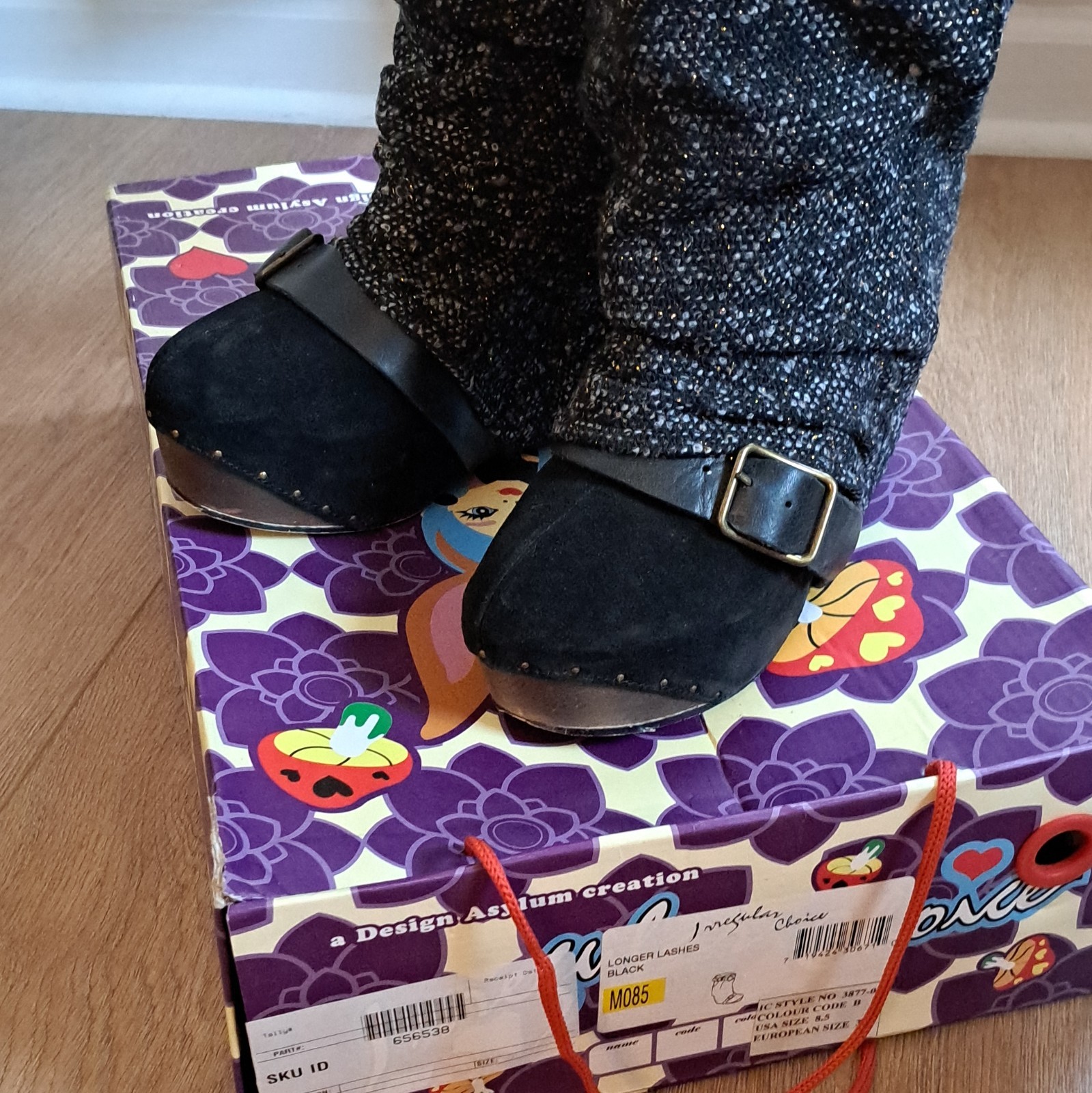 Irregular Choice Longer Lashes Black Tweed Buckle Mid-Calf Boots US 8.5 EU39.5