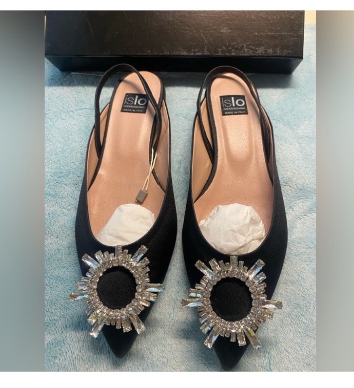 ISLO ISABELLA LORUSSO Ballet Flats Shoes Black w/ rhinestones Sz IT 40