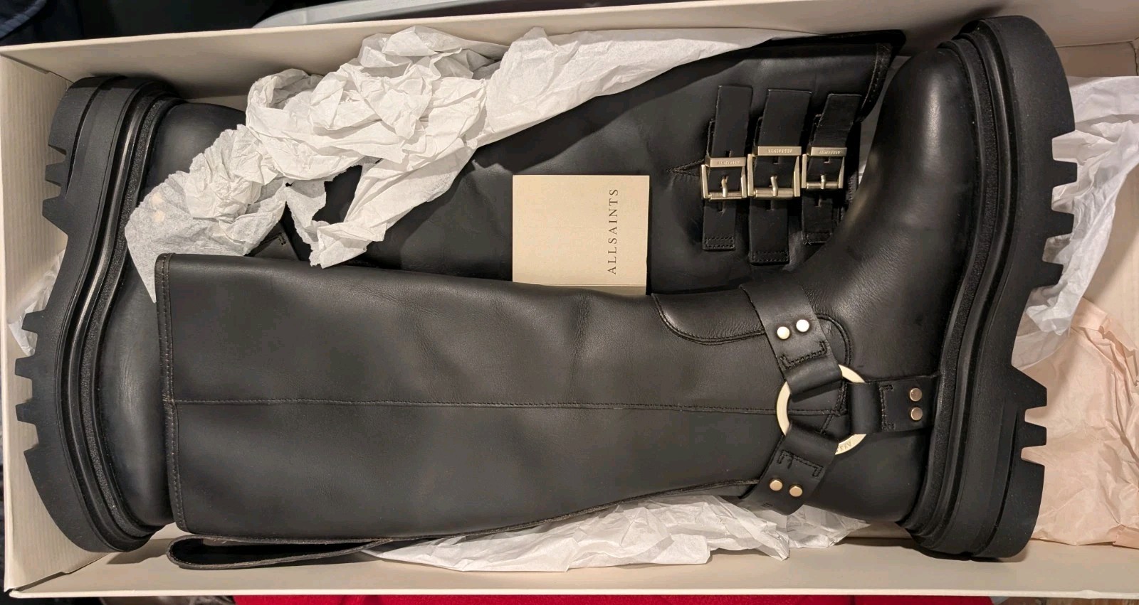 $499 AllSaints Jade Leather Biker Moto Buckle Harness Matrix Portugal Goth 10 40