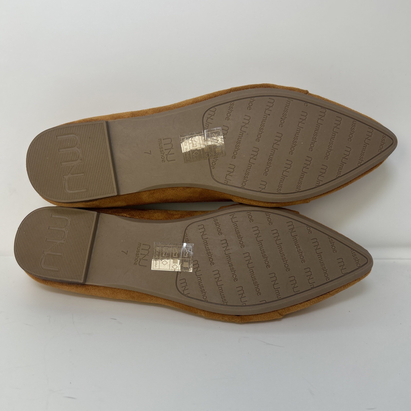 MUSSHOE Women’s Pointed Toe Ballet Flats Mustard Yellow Suede Bow Knot Sz 7 New
