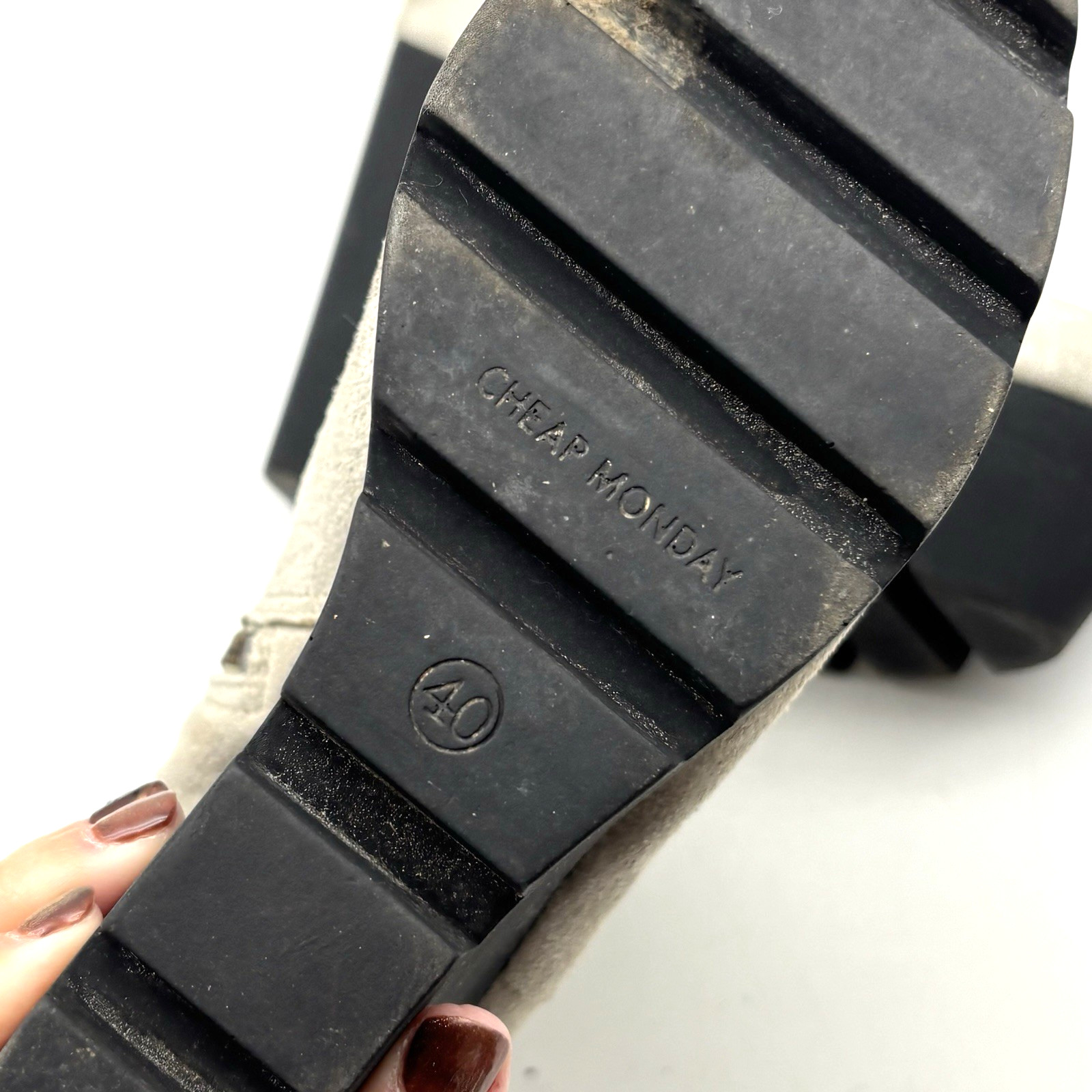 Vintage 00s Y2K Cheap Monday Monolith Gray Suede Leather Platform Wedge Boots 9