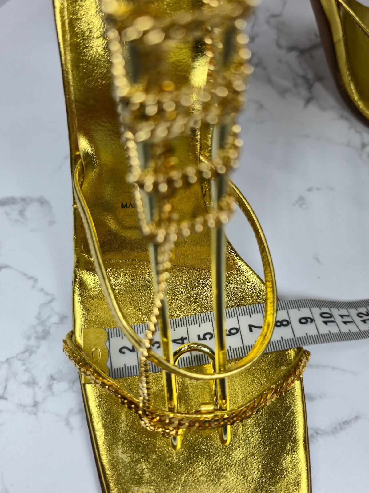 Vicini Vintage Gold Chain Strappy High Heel Sandals Size 39 Y2K Metallic Design