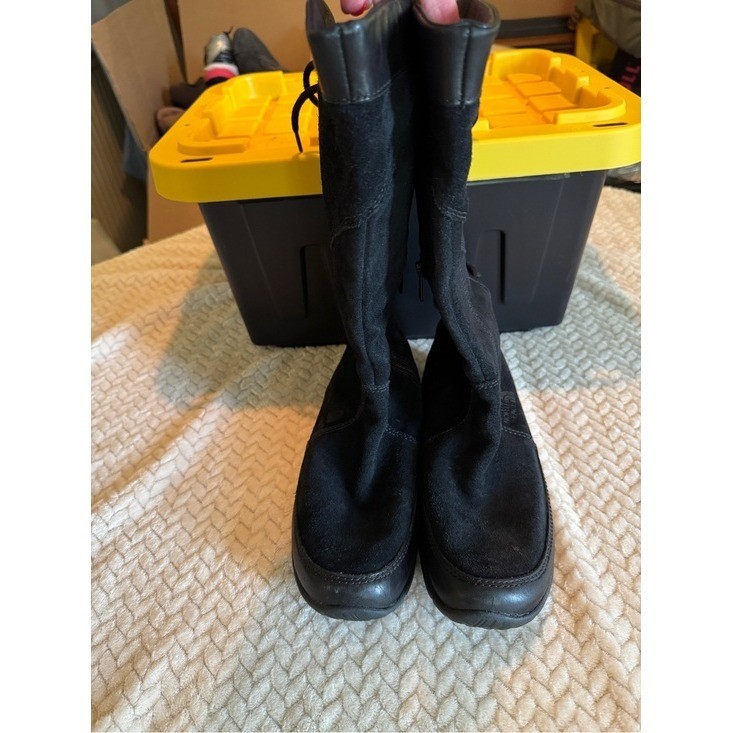 The North Face Suede Leather Mid Calf Winter Boots Black Lace Up Back Womens 6.5