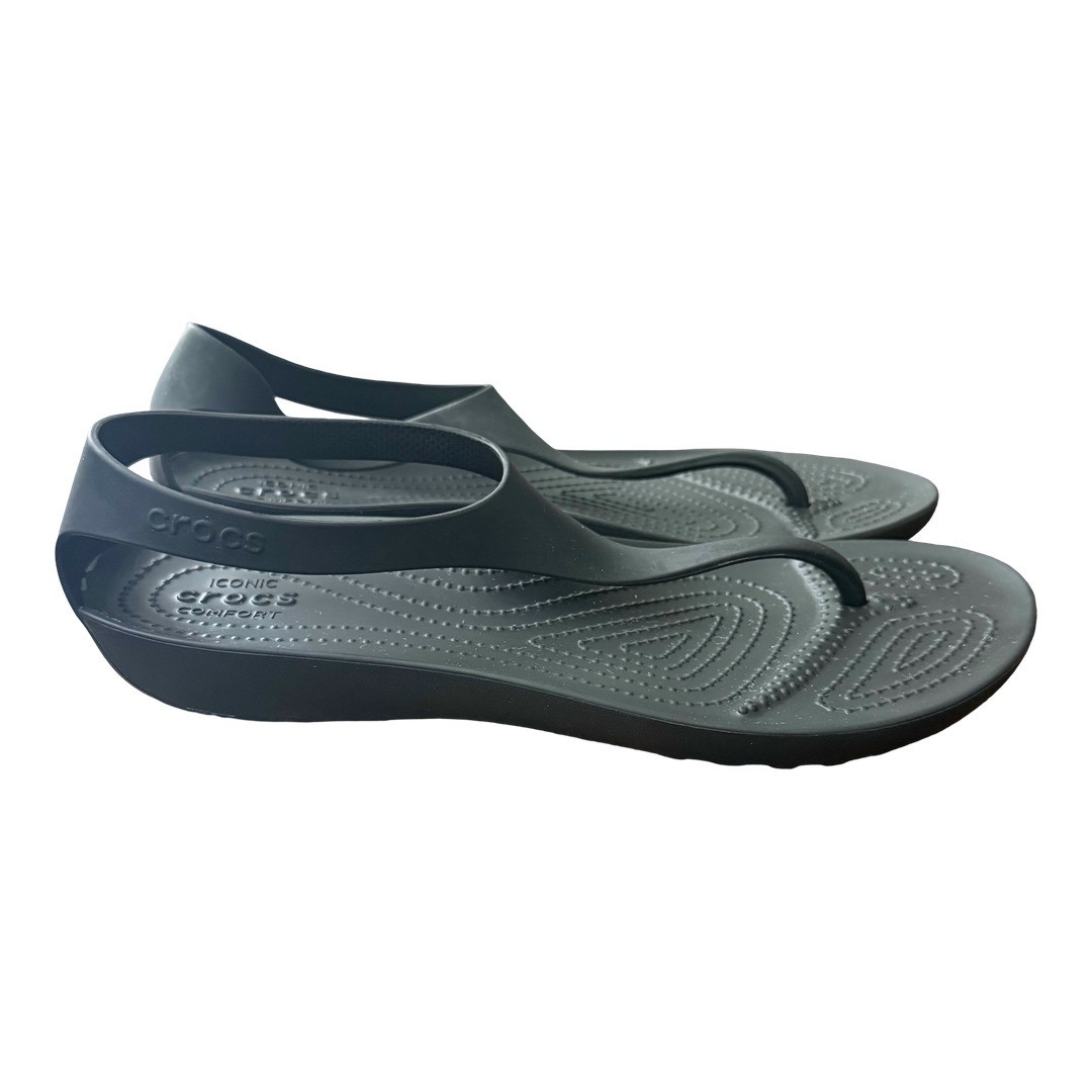 Crocs Serena Sexi Thong Sandals Black Ankle Strap Flip Flop Womens Size 11