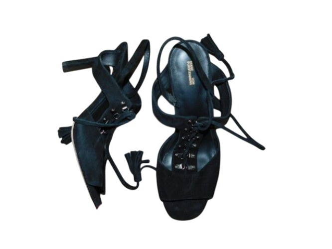 Diane Von Furstenberg Size 9.5M Black Suede Tassle Tie Designer Heels NWT